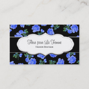 Black & Dark Blue Flower Pattern Business Cards