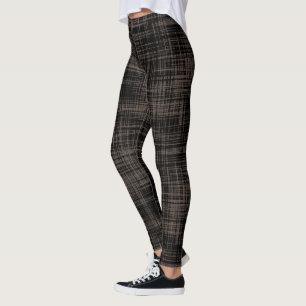 Black / Dark Brown Abstract Stripe Pattern  Leggings