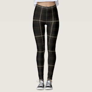 Black, DARK Brown, White, Black Twill Tartan Leggings