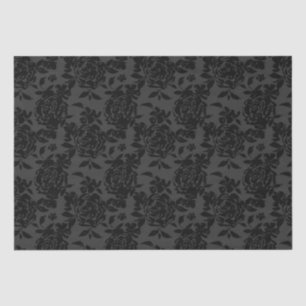 Black Dark Fanchy Chic Roses Pattern Tissue Paper