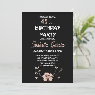 Black Dark Floral Birthday Invitation 