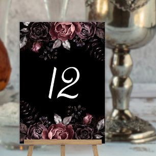 Black Dark Florals Gothic Wedding Table Number
