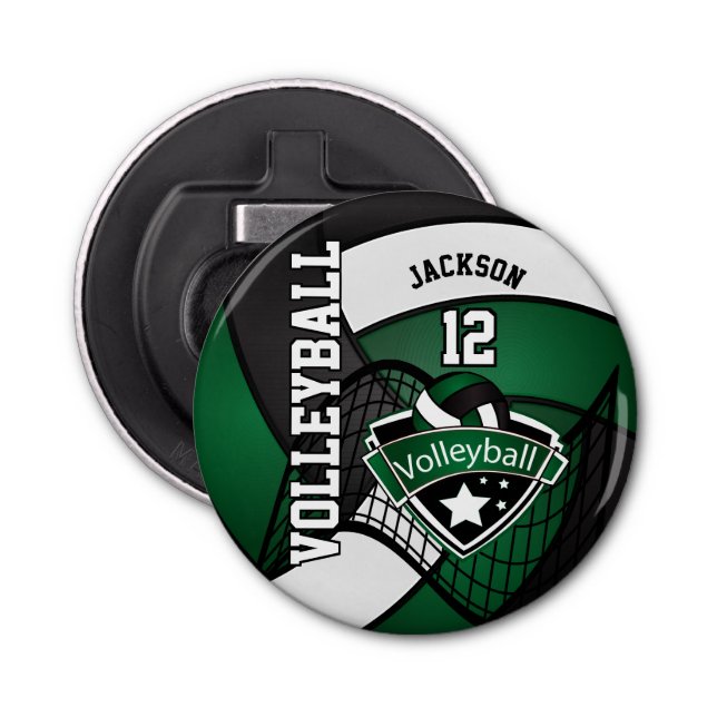 Black, Dark Green and White Volleyball Logo Bottle Opener (Front)
