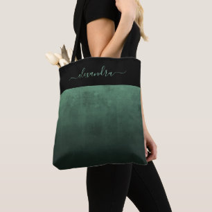Black Dark Green ombre rustic elegant personalised Tote Bag