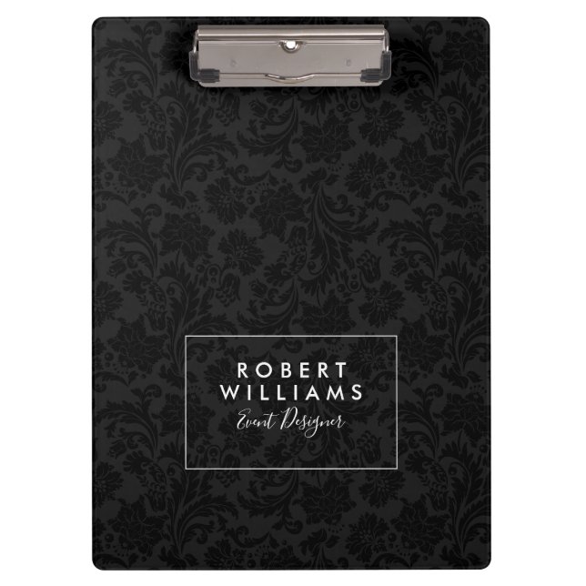 Black &Dark-grey Floral Damasks Pattern Clipboard (Front)