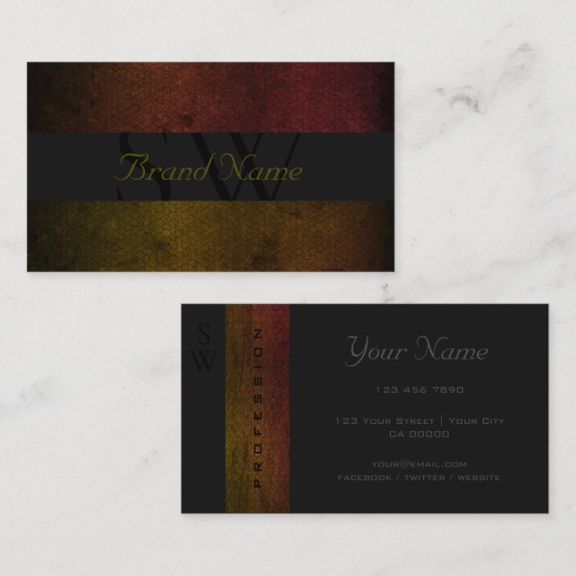 Black Dark Grey Red Yellow Colours with Initials Business Card (Front/Back)
