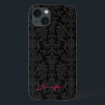 Black & Dark Grey Vintage Floral Damasks iPhone 13 Case<br><div class="desc">Vintage elegant floral pattern in dark grey and black monotones. Customisable monogram version.</div>