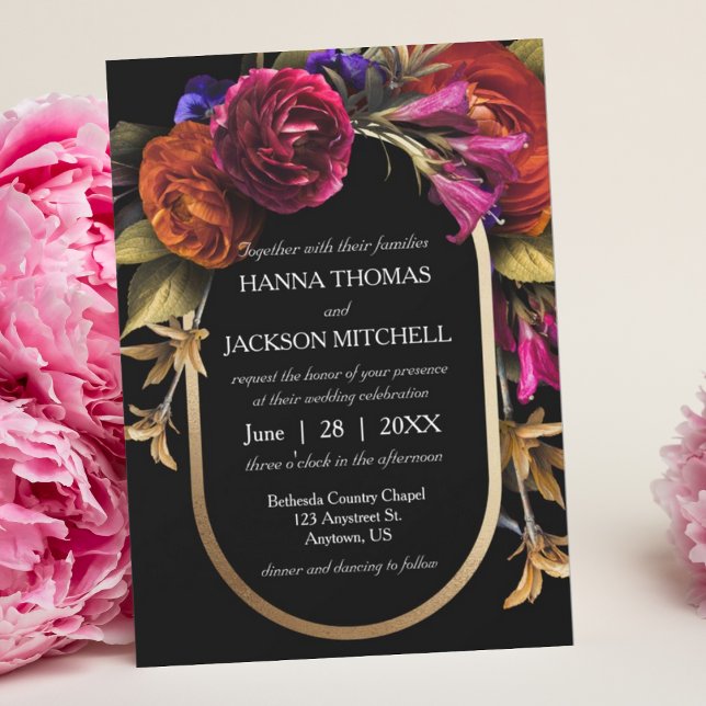 Black Dark Moody Elegant Floral Autumn Wedding Invitation (Creator Uploaded)