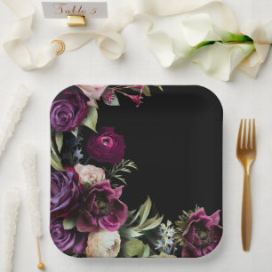 Black Dark Moody Elegant Wedding  Paper Plate