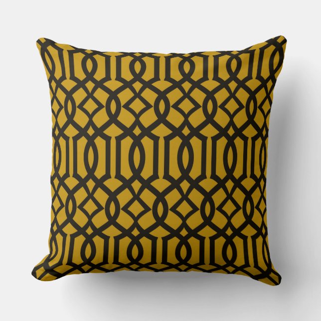 Black Dark Mustard Moroccan Trellis Decor Pillow (Front)