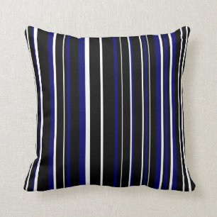 Black, Dark Navy Blue, and White Barcode Stripe Cushion