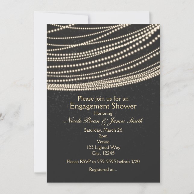 Black Dark Night Sky & String Lights Invitations (Front)