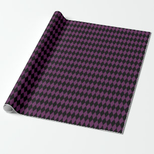 Black & Dark Purple Harlequin Diamonds Wrapping Paper