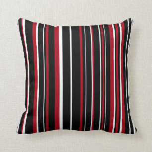 Black, Dark Red, and White Barcode Stripe Cushion