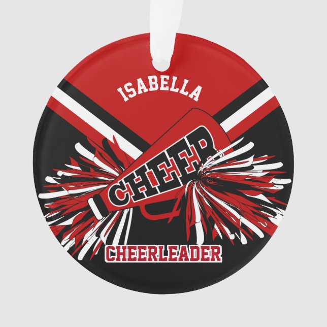 Black, Dark Red and White 📣 Cheerleader Ornament (Front)
