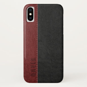Black & Dark-red Faux Vintage Leather Texture Case-Mate iPhone Case