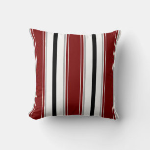 Black Dark Red Grey White Vertical Stripes Pattern Cushion