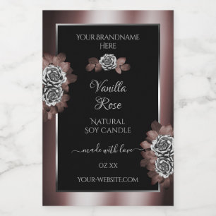 Black Dark Red Product Labels Silver Frame Roses