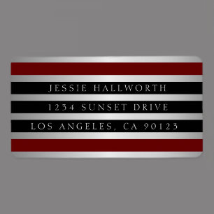 Black Dark Red Stripes & Faux Silver   Address Label