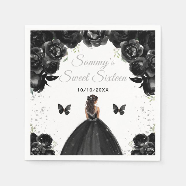 Black Dark Skin Princess Sweet Sixteen Napkin (Front)