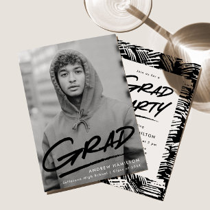 Black Dashed Photo Graduation Party Invitation