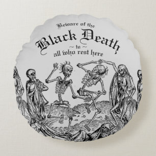 Black Death Dancing Skeletons Gothic Macabre Throw Round Cushion