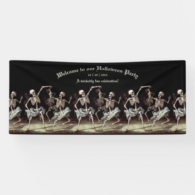 Black Death Dancing Skeletons Halloween Banner (Horizontal)