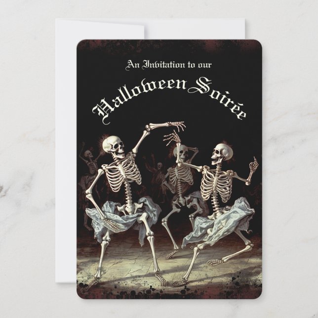 Black Death Dancing Skeletons Halloween Invitation (Front)