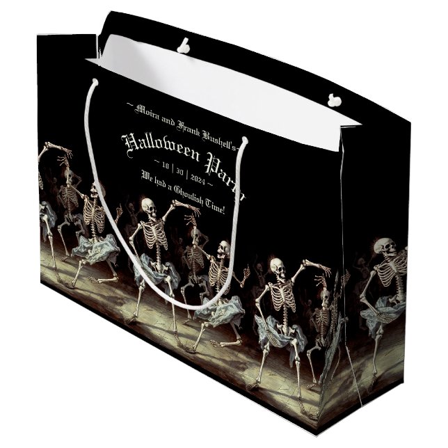 Black Death Dancing Skeletons Halloween Large Gift Bag (Back Angled)