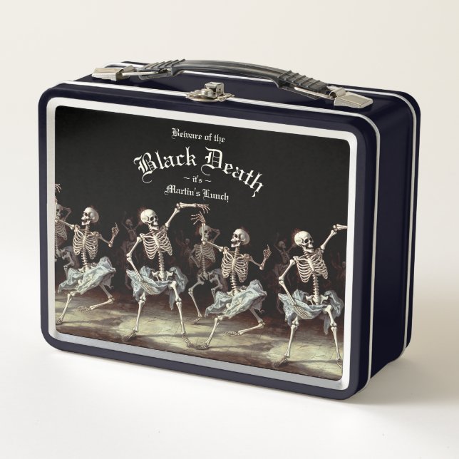 Black Death Dancing Skeletons Halloween Metal Lunch Box (Front)