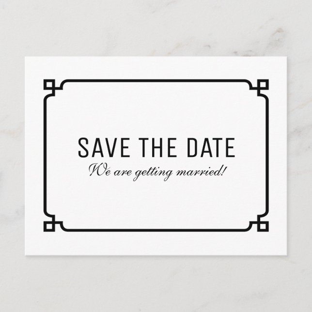Black Deco Chic Save the Date Postcard (Front)