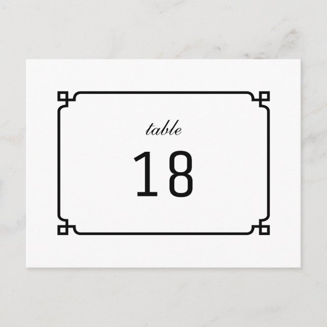 Black Deco Chic Table Number Postcard (Front)