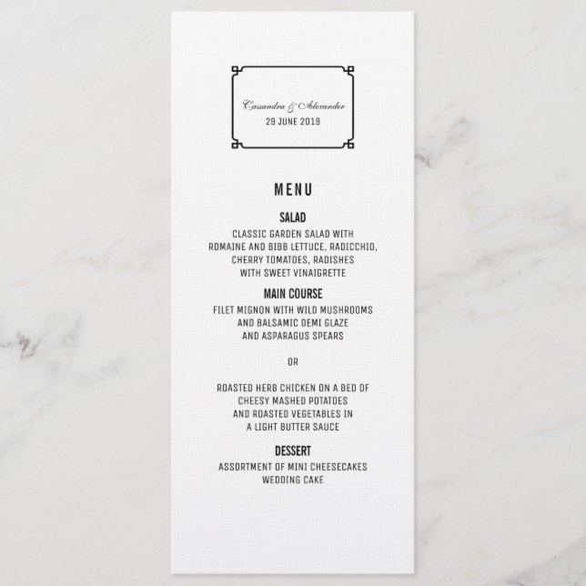 Black Deco Chic Wedding Menu (Front)