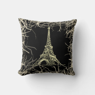 Black Decor Cojin with Eiffel Tower Cushion