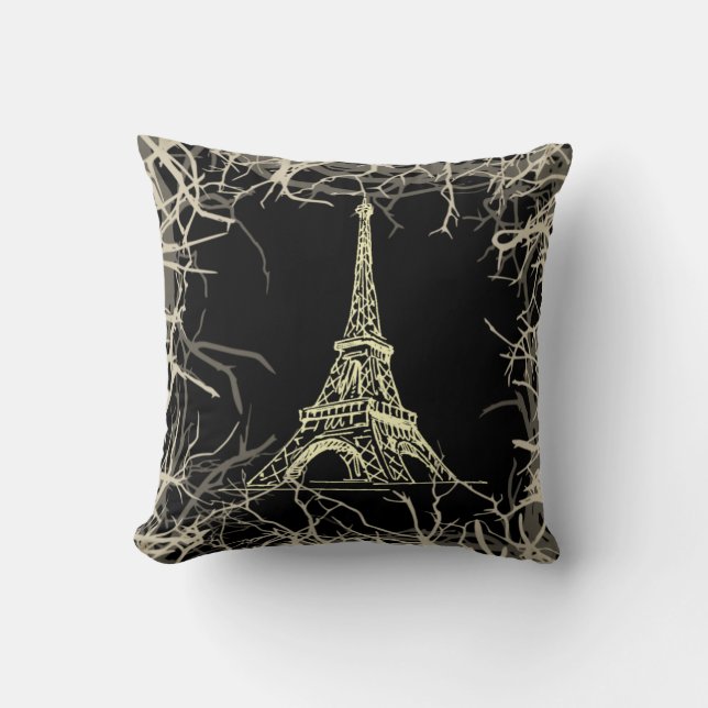 Black Decor Cojin with Eiffel Tower Cushion (Front)