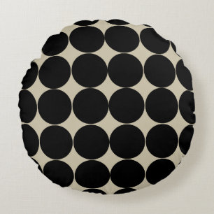 Black Decorative Circle Shape Repeat Pattern Round Cushion