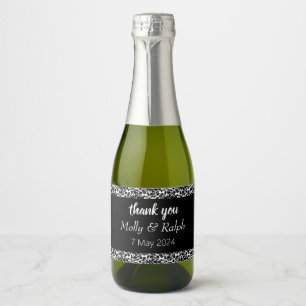 Black decorative damask white wedding sparkling wine label