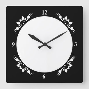 Black Decorative Sq Clock Face White Numbers Clock