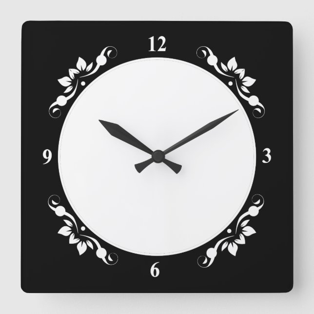 Black Decorative Sq Clock Face White Numbers Clock (Front)