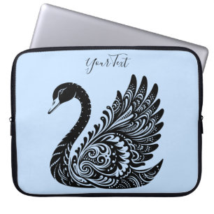 Black Decorative Swan Laptop Sleeve