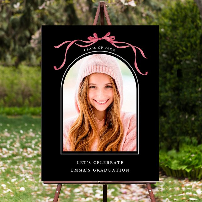 Black Deep Blush Bow Graduation Party Welcome  Poster (Creator Uploaded)