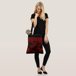 black & deep burgundy red, pretty flowers tote bag