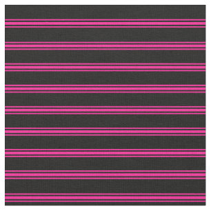 Black & Deep Pink Coloured Stripes/Lines Pattern Fabric