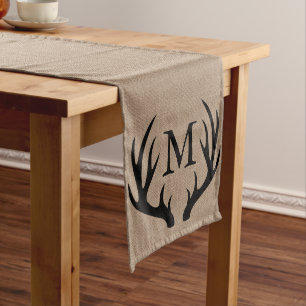Black Deer Antlers Faux Burlap - Personalised Long Table Runner