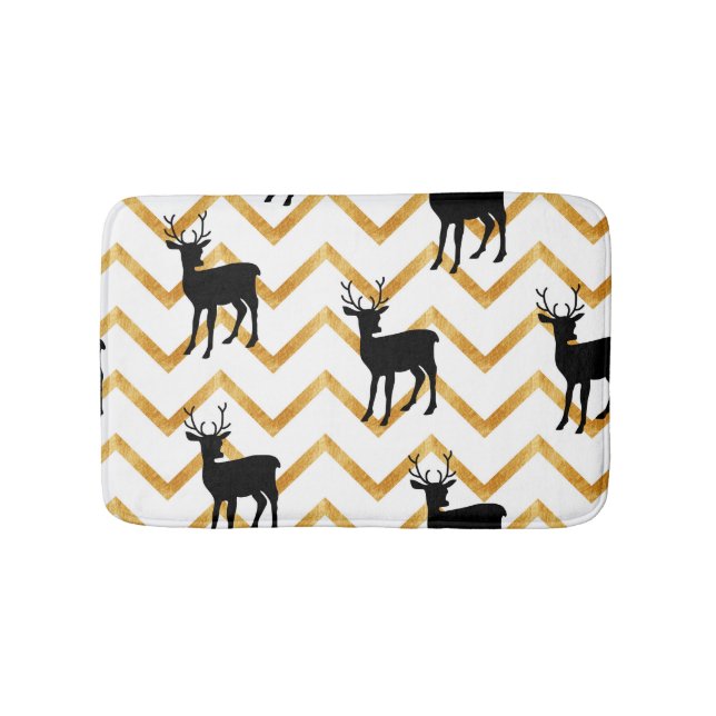 Black deer, gold texture pattern. bath mat (Front)