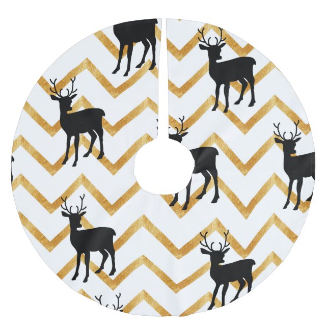 Black deer, gold texture pattern. brushed polyester tree skirt (Front)