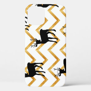 Black deer, gold texture pattern. iPhone 12 case