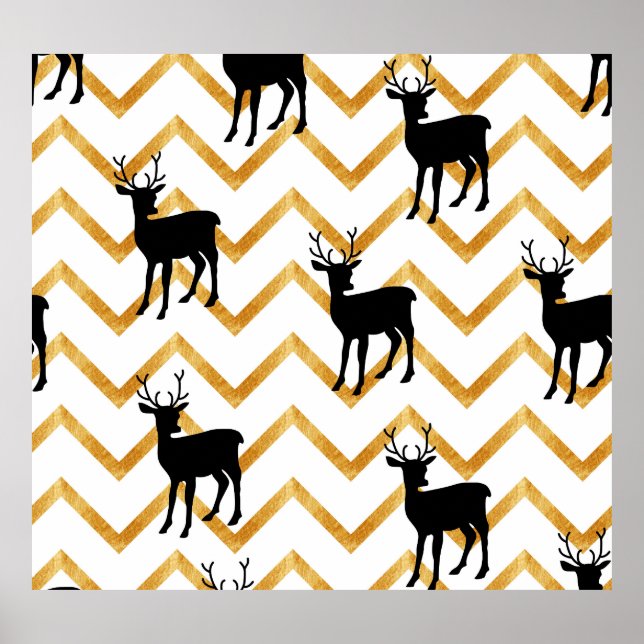Black deer, gold texture pattern. poster (Front)