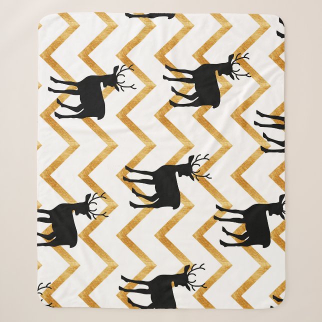 Black deer, gold texture pattern. sherpa blanket (Front)
