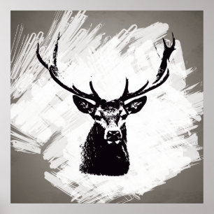 Black deer head on white   Poster